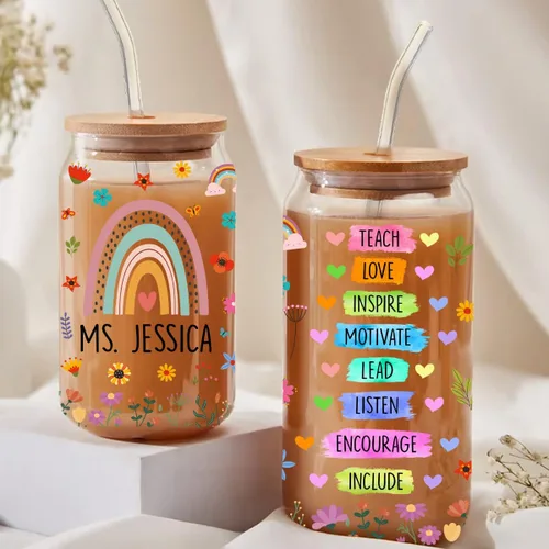 Miniatura 8 de Vasos de beber personalizados para mejor amigo con tapa de bambú y popote de cristal, con texto en inglés "I Wish You Lived Next Door", con nombre