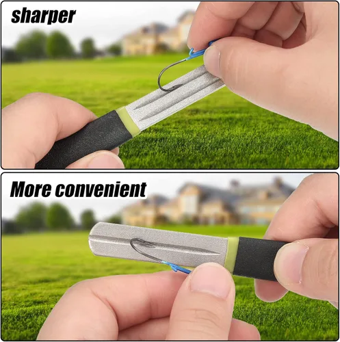Miniatura 4 de Skylety 4 piezas de archivos de gancho para pesca de diamante con mango, sacapuntas de pesca portátil con grano fino y medio de doble cara, 4 Verde