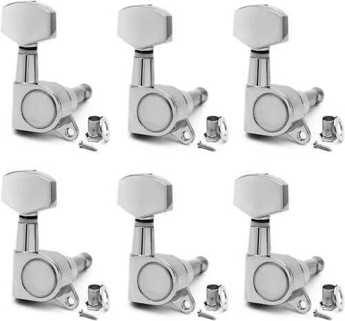 Miniatura 11 de SAPHUE 6 clavijas de afinación de guitarra 3L3R, botón ovalado grande sellado, clavijas de afinación de guitarra, afinadores de cabezales de Marrón