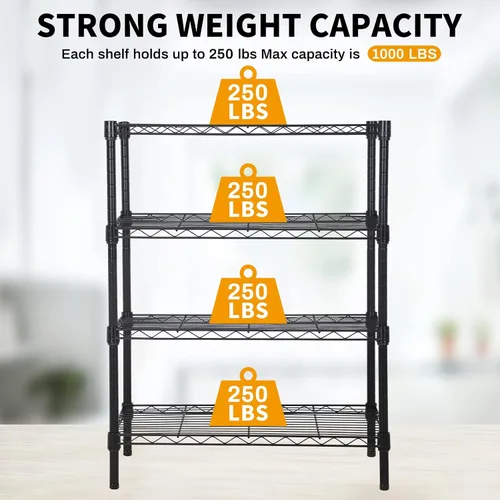Miniatura 5 de Estantería ajustable de 4 niveles con capacidad de 1000 libras, estantes de almacenamiento de metal resistentes para baño, cocina, despensa, estante