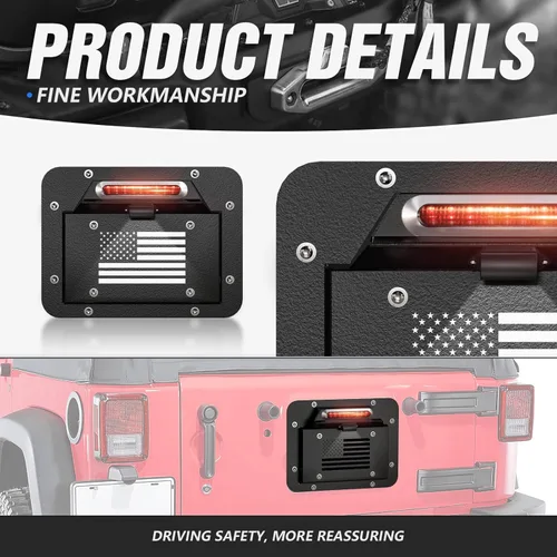 Miniatura 3 de YZONA - Marco de placa de repuesto para llantas de repuesto con luz iluminada y tercera luz de freno compatible con Jeep Wrangler JK JKU Unlimited