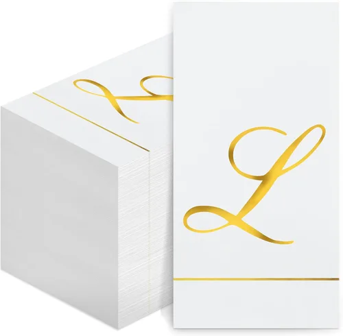 Miniatura 8 de Pasimy 100 servilletas con inicial, servilletas con monograma para invitados, toallas de papel con letras doradas, desechables, elegantes, toallas