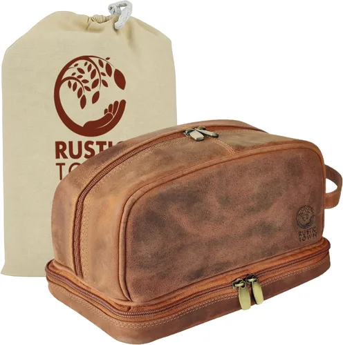 Miniatura 8 de RUSTIC TOWN Neceser de cuero – Kit impermeable para hombres y mujeres, organizador de viaje para artículos esenciales de tamaño completo, aprobado