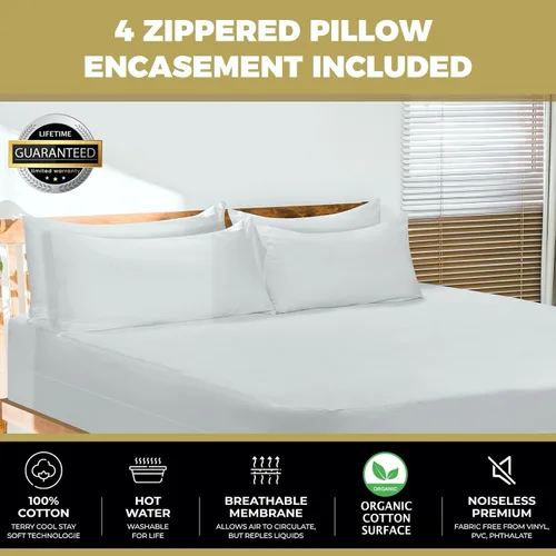 Miniatura 2 de MATTSHIELD Max Comfort - Juego de 4 protectores de almohada, estándar, con cremallera, 100% impermeables, superficie de rizo de algodón orgánico