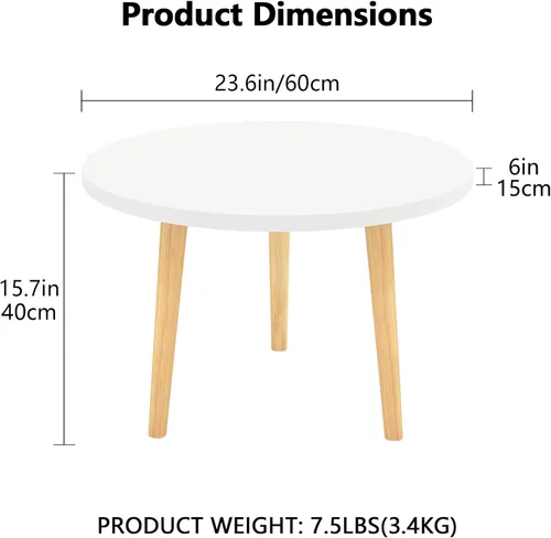 Miniatura 3 de Mesa auxiliar redonda baja con 3 patas resistentes de madera maciza, escritorio de mesa para sentarse en el suelo, 23.6 pulgadas de profundidad x