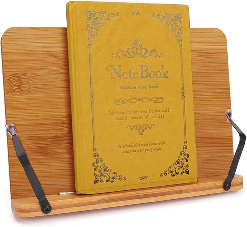 Miniatura 8 de wishacc Soporte de libros de bambú, bandeja ajustable para libros y clips de papel para páginas - Escritorio de lectura para libros de cocina