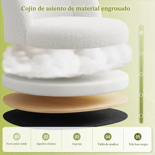 Miniatura 5 de DurayLoly Silla de tocador blanca con ruedas, bonita silla de escritorio con respaldo, silla de oficina sin brazos ajustable en altura, soporte