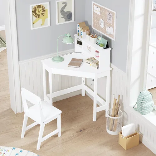Miniatura 6 de UTEX Escritorio para niños, juego de escritorio de esquina y silla, mesa de estudio para niños con almacenamiento y gabinete para uso escolar