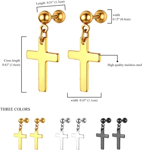 Miniatura 2 de OIDEA Aretes de cruz de acero inoxidable para hombre, juego de aretes de aro colgantes con bisagras, regalo de joyería para hombres y mujeres