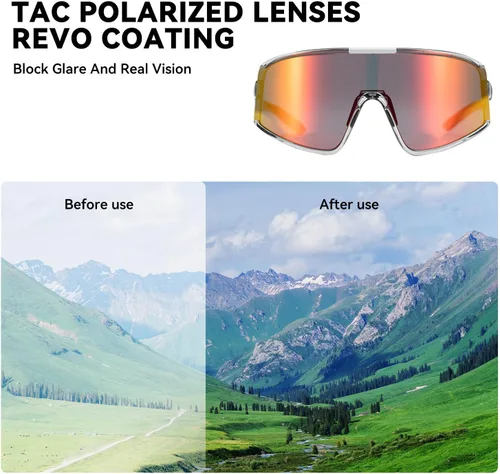 Miniatura 3 de ROCKBROS Gafas de sol deportivas polarizadas para hombres y mujeres, gafas de ciclismo con protección UV Gris brillante/polarizado negro y rojo