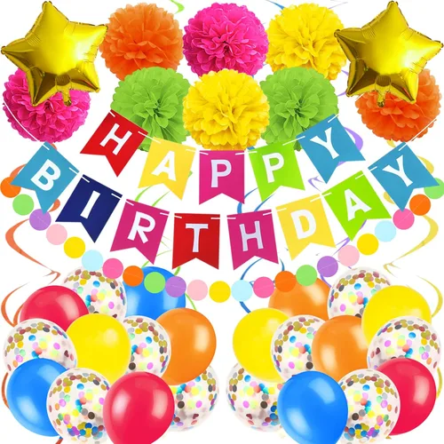Miniatura 12 de Decoraciones de cumpleaños negro y rojo – Cartel de feliz cumpleaños para niños, niñas, hombres y mujeres, suministros de fiesta