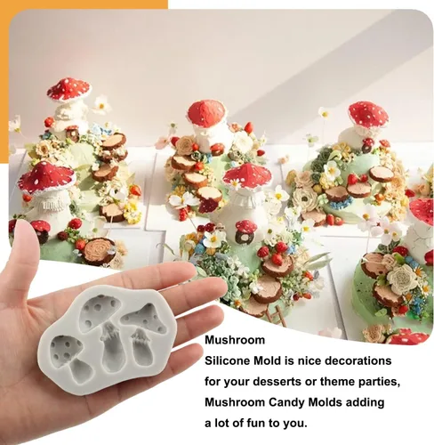 Miniatura 3 de Sijiangmold Moldes de silicona 3D para fondant de hongos, molde de chocolate para decoración de pasteles, chocolate, caramelo, polímero, arcilla