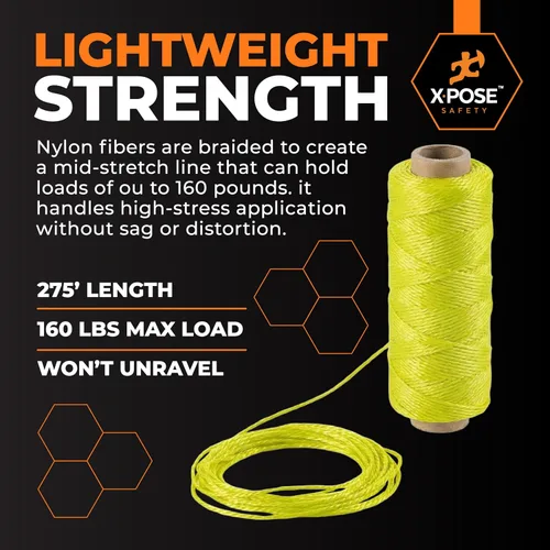 Miniatura 6 de Xpose Safety Green Mason Line String - Cuerda de nailon trenzado #18 - Línea de construcción duradera de 275 pies para herramientas de mampostería