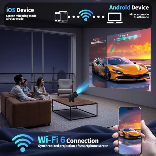 Miniatura 6 de [Proyector 2026 actualizado] Mini proyector compatible con 4K 1080P Keystone automático 270° giratorio con WiFi 6 y Bluetooth 5.2 proyector portátil