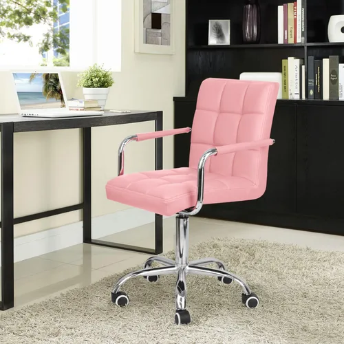 Miniatura 2 de JUMMICO Silla moderna de escritorio de oficina y tocador, silla enrollable con respaldo medio con ruedas, piel sintética, bonita para oficina