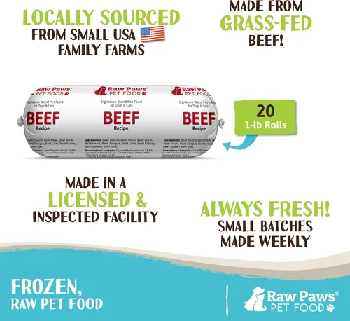 Miniatura 2 de Raw Paws Signature Blend - Alimento para mascotas para perros y gatos, receta de carne, rollos de 1 libra (paquete de 20) - Alimento fresco