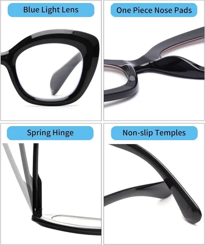 Miniatura 8 de JM Gafas de lectura con ojo de gato para mujer, lectores de computadora con bloqueo de luz azul con bisagra de resorte