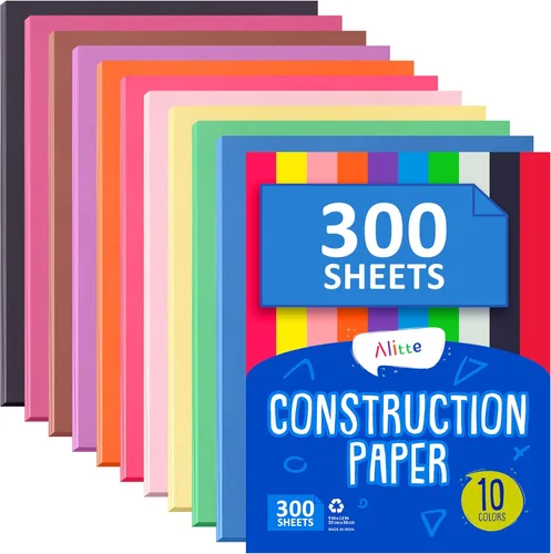 Miniatura 7 de Alitte Papel de construcción de colores surtidos (600 hojas, 9 x 12), papel para manualidades, 10 colores brillantes, paquete a granel de proyectos
