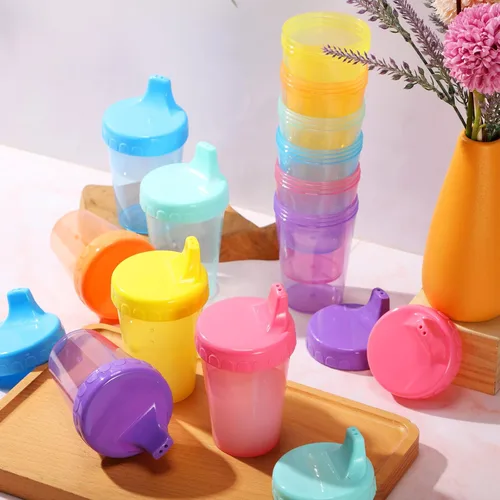 Miniatura 2 de Mifoci Paquete de 24 vasos para sorber de 6.7 onzas sin tapón para niños pequeños de 1 a 3 años, vasos de entrenamiento antiderrames con tapas