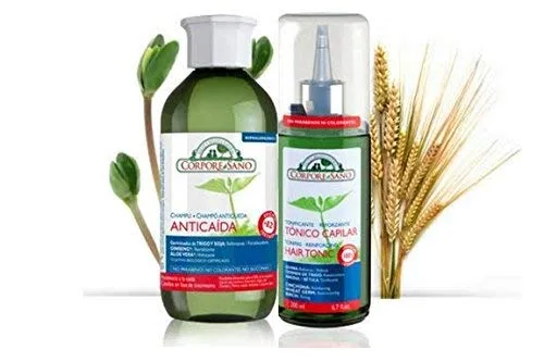Tratamiento de pérdida de cabello - Corpore Sano Set: 1 champú para la pérdida de cabello y 1 tónico para el cabello - Sin parabenos - Sin colorantes