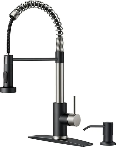 Miniatura 13 de FORIOUS Grifo de cocina con rociador extraíble, grifo de fregadero clásico de resorte extraíble de acero inoxidable comercial de una sola manija