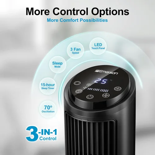Miniatura 5 de Emerson SmartVoice - Ventilador de torre de 29 pulgadas, control de voz sin Wi-Fi, ventilador de torre inteligente para dormitorio, oscilación
