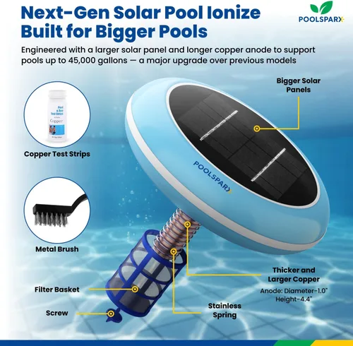 Miniatura 2 de Ionizador solar para piscinas: ionizador de cobre para piscinas elevadas y enterradas de hasta 45,000 galones, sistema de ionizador de piscina