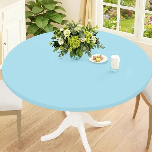 Miniatura 30 de Smiry Mantel Redondo de Spandex, Manteles Elásticos Ajustados Lavables para Mesas de 18"-24", Cubierta de Mesa de Pícnic Elástica Impermeable