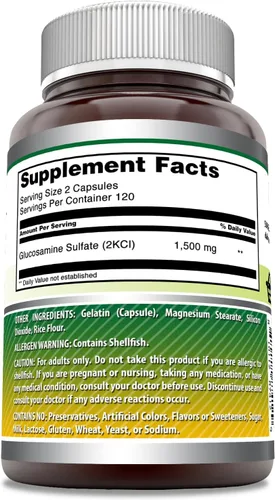 Miniatura 3 de Amazing Formulas Sulfato de glucosamina de 1500 mg Suplemento de cápsulas Sin OMG Sin gluten Fabricado en Estados Unidos (240 unidades)