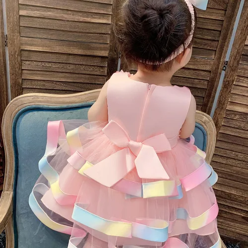 Miniatura 6 de 6M-6T - Vestido de tutú floral colorido para niñas pequeñas vestido de fiesta de noche boda Navidad baile con diadema