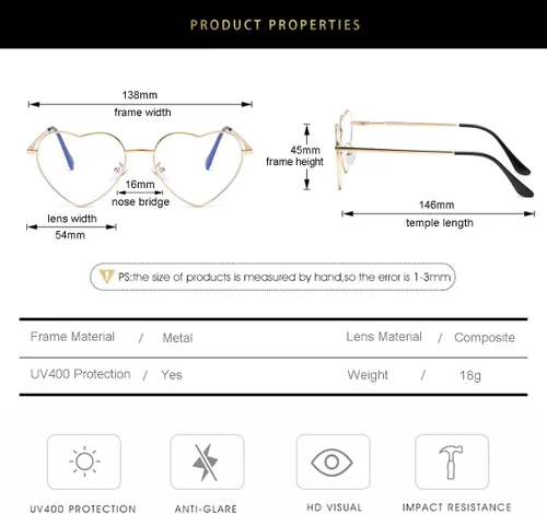 Miniatura 6 de Gleyemor Gafas de luz azul en forma de corazón para mujer, bonitas gafas de computadora