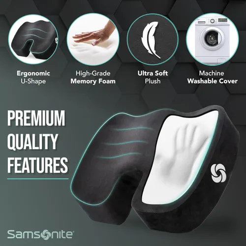 Miniatura 5 de Samsonite Cojín de asiento de espuma viscoelástica, cojín ergonómico para silla de oficina, almohadilla de presión de coxis, soporte de coxis
