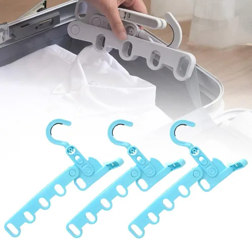 Miniatura 12 de 4 perchas plegables de viaje, colgador de ropa plegable portátil con 5 agujeros, colgador de ropa montado en la pared, estante de secado plegable
