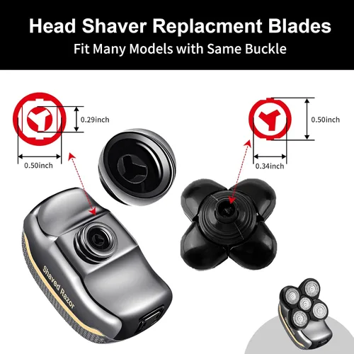 Miniatura 2 de Cabezales de repuesto para afeitadora de cabeza, cuchillas de repuesto para afeitadora de cabeza, afeitadoras de cabeza para hombres calvos, negro 5