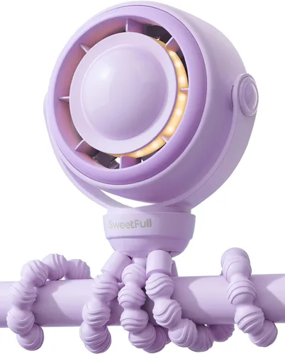 Miniatura 8 de SWEETFULL Ventilador para cochecito de bebé, 4000 mAh, recargable, silencioso de 4 velocidades, con pantalla LED y luz nocturna, mini ventilador