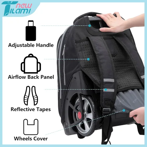 Miniatura 61 de NEW TILAMI Mochila con ruedas de 19 pulgadas con bolsa de almuerzo para niñas y niños, mochila para laptop con ruedas, bolsa de mano duradera