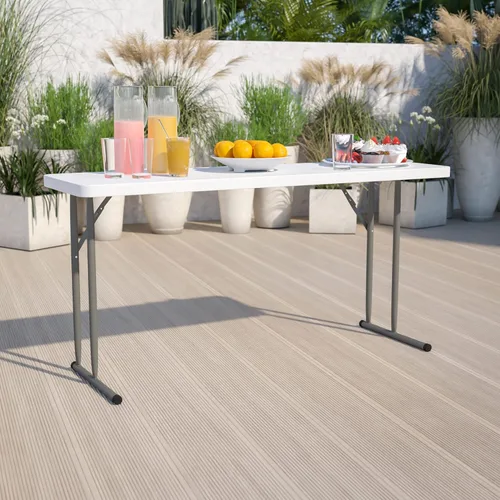 Miniatura 2 de Mesa plegable de 18 x 60 pulgadas, mesa de entrenamiento y eventos de plástico blanco granito, delgada, estrecha, larga, mesas de entrenamiento