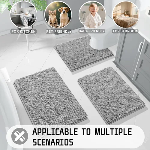 Miniatura 7 de Yimobra Alfombras de Baño Largas 47"x24", Alfombrilla de Baño Extra Suave Antideslizante para Bañera, Alfombra Peluda Súper Absorbente de Secado Gris
