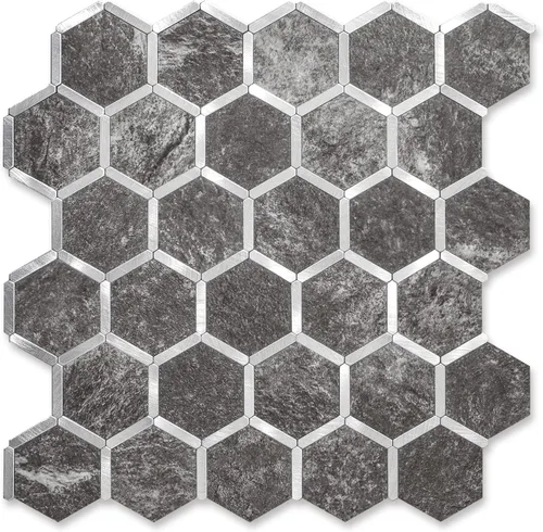Miniatura 10 de STICKGOO Azulejo Hexagonal de Pelar y Pegar para Salpicadero, Salpicadero Adhesivo para Cocina y Baño, Aspecto de Pizarra Oxidada PVC Mezclado Metal