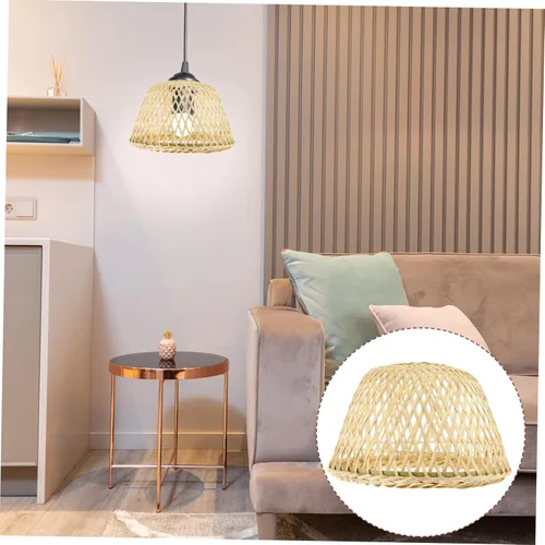 Miniatura 5 de OSALADI Pantalla de bambú tejida para lámpara con soporte de plástico, lámpara de bambú para granja, pantalla colgante rústica, pantalla natural