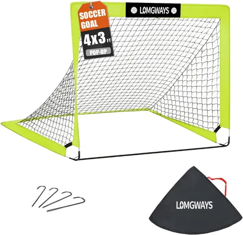 LOMGWAYS Soccer Goal – Foldable Frame Net for Kids + Youth – Indoor + Outdoor Soccer Goal with Carry Bag – Easy Set up – Multiple Sizes for Practice