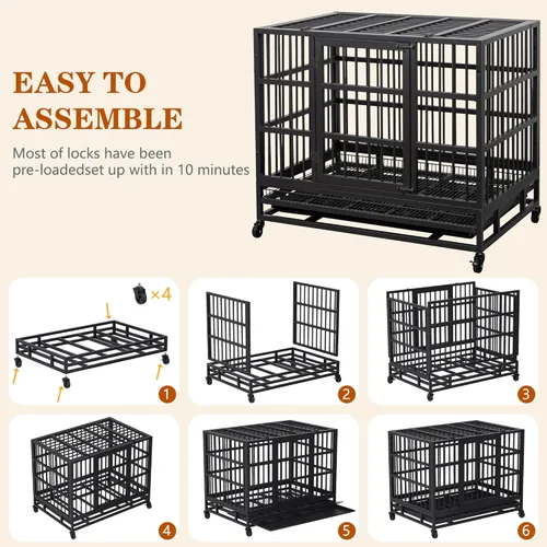 Miniatura 4 de Vongrasig Jaulas para perros indestructibles resistentes de 48/38 pulgadas, jaula de escape de doble puerta, jaula de metal reforzado para mascotas
