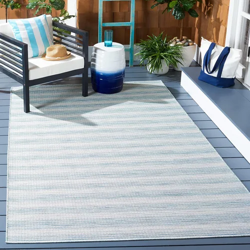 Miniatura 8 de SAFAVIEH Hampton Collection - Alfombra lavable para exteriores de 2 x 9 pies, color marfil y gris, no desprende pelusa y fácil de limpiar, ideal