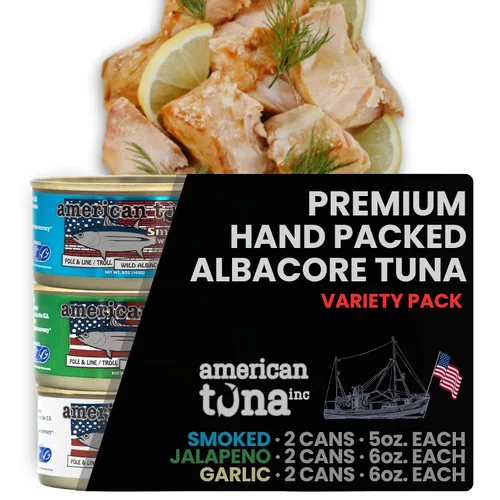 Miniatura 15 de American Tuna Pescado de atún blanco silvestre capturado en poste de grado sushi, sin sal añadida, (12) latas de 3.5 onzas Cosechado