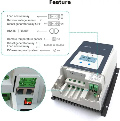 Miniatura 5 de EPEVER Controlador de carga solar MPPT 50A 12/24/36/48VDC Identificación automática del voltaje del sistema con medidor remoto MT52 y sensor