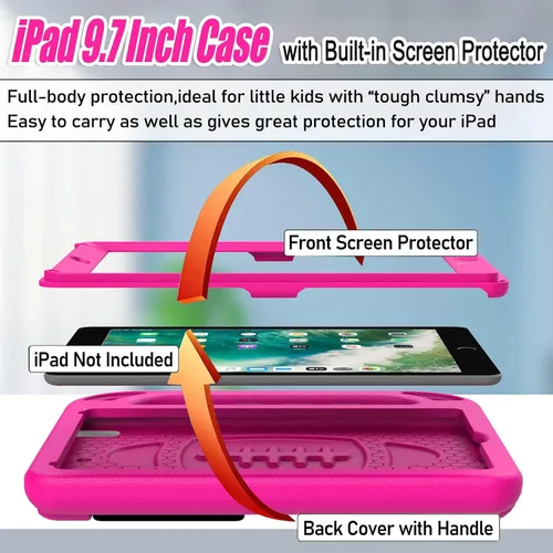 Miniatura 2 de LTROP Funda para iPad 6ª/5ª generación y iPad Air 2 – 9.7 pulgadas con mango para niños con protector de pantalla, color rosa