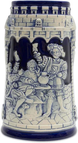 Taza de cerveza azul cobalto de 0.6 litros, taza de cerveza grabada con castillo festivo, regalo de cerveza ideal para hombres, taza de jarra
