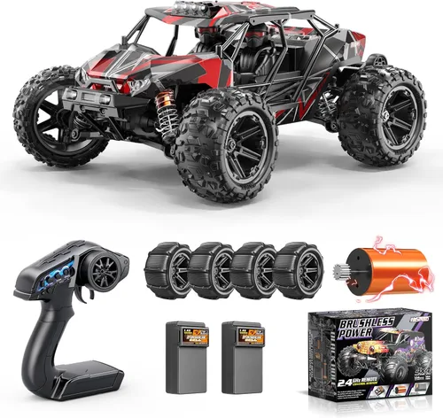 Autos RC 1/14 sin escobillas para adultos y niños, marco completo de jaula enrollable, 4WD Fast Max 42 mph, camiones RC de control remoto para
