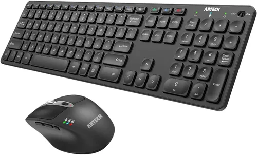 Arteck Teclado y Ratón Bluetooth Universal Multidispositivo Teclado Bluetooth Inalámbrico de Tamaño Completo y Conjunto de Ratón Ergonómico para