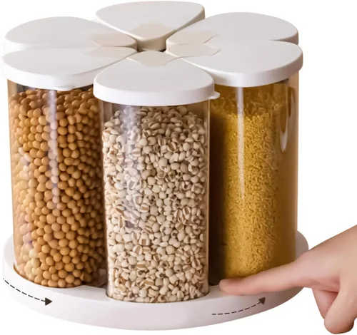 Miniatura 7 de Dispensador de granos – Contenedor de almacenamiento giratorio de 6 rejillas, dispensador de cereales y aperitivos, mantiene la harina, el azúcar